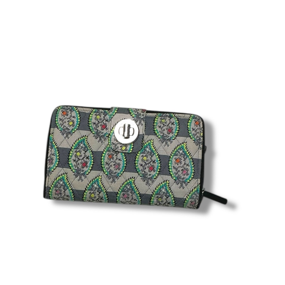 Vera Bradley Quilted Zip-Around Wallet Gray Teardrop Print